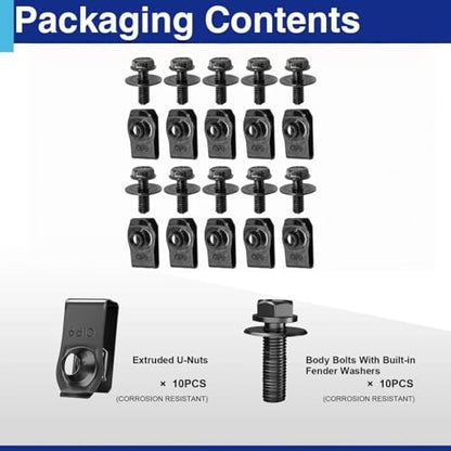 20Pcs Automotive Body Screws Clips, Extruded U Nuts and Bolts Kit for Bumper Fender Liner YUBJIANG
