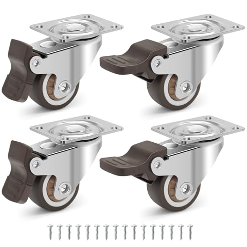 Small Caster Wheels 1 Inch - Silent Rubber Wheel Plate 360 Degree Swivel Casters with Brakes, Furniture Wheels Planter Wheels 4 Pack, Total Capacity 100LBS - size: 1 INCH (4 PACK)