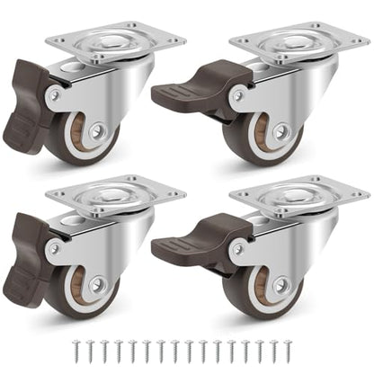 Small Caster Wheels 1 Inch - Silent Rubber Wheel Plate 360 Degree Swivel Casters with Brakes, Furniture Wheels Planter Wheels 4 Pack, Total Capacity 100LBS - size: 1 INCH (4 PACK)