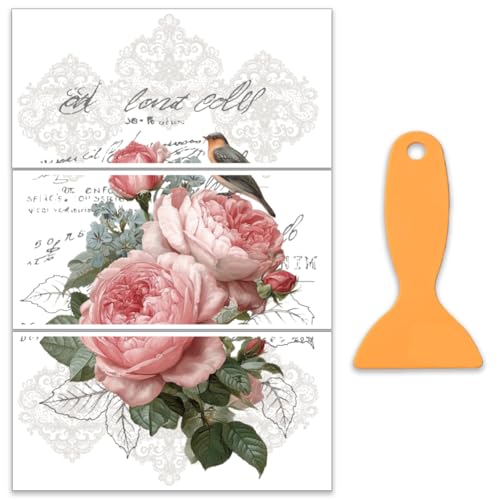 OLYCRAFT 3 Sheets/Set Vintage Roses Rub on Transfers for Furniture and Craft 12x6 Inch Bird Furniture Decal Transfer Stickers Rub on Decal with 1Pc Scraper for Wooden Furnitures Home Decorations - style: French roses