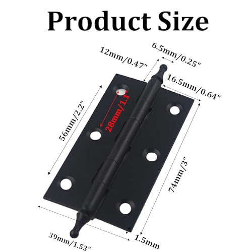 3 Inch Antique Style Solid Brass Butt Hinges with Ball Finials, Black Plated Butt Hinges with for Furniture Cabinet Drawer Door, 2PCS - size: 3 Inch