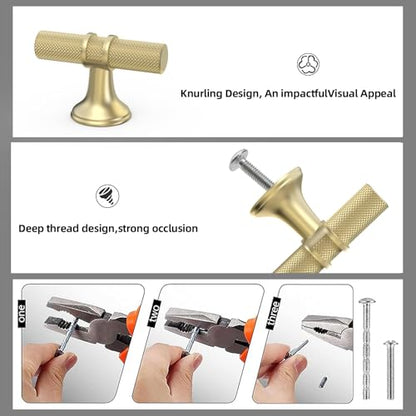 20 Pack Brushed Gold Kitchen Cabinet Knobs - color: Brushed Gold Knurled, size: Knobs