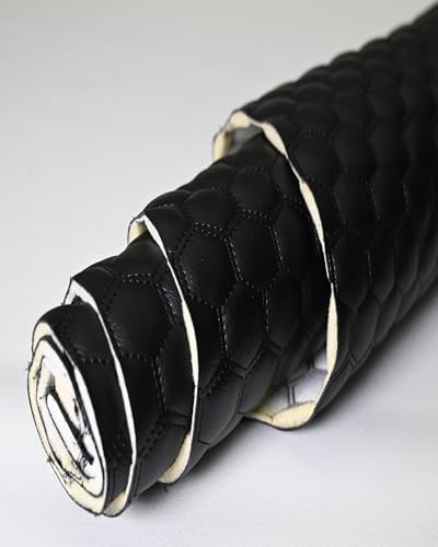 Vinyl Quilted Foam Padded Fabric with 3/8" Foam Backing Upholstery Durable Automobile Headliner Door Panels Boats Seats Cover /58" W/Continuous Yard/FABRIC EMPIRE (Black Stitching, 1 inch Honeycomb) - color: Black, size: Hexagon 1"