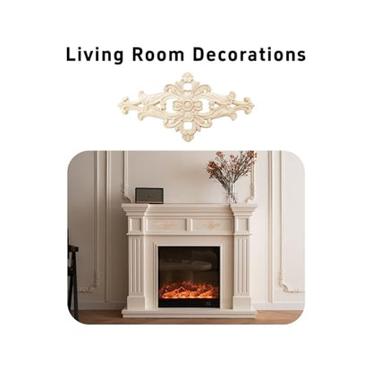 1PC Large Wood Carved Applique Onlay, Unpainted Decorative Wooden Centerpiece Decal for Furniture, Door, Cabinet, Wall, Mirror, Bed, Mantel, DIY Home Decor, 27x14cm/10.63"x5.51"