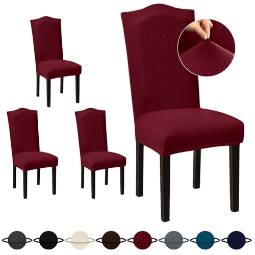 Sufdari Dining Room Chair Covers - Set of 4, Burgundy Non-Slip Spandex Stretch Dining Chair Slipcovers for Dining Room & Hotel (Extra Large) - color: .Burgundy, size: XL-4 PC
