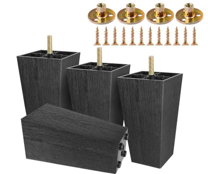 4pcs Plastic Square Legs 6" with Plate Nuts, M8-1.25 Thread - size: 6 Inch, M8-1.25 Metric Bolts