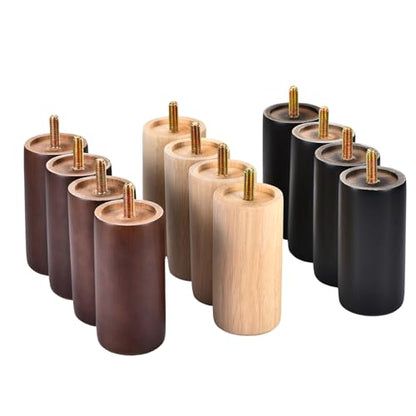 4 Inch Round Wood Furniture Legs Set of 4, with Mounting Screws, Cabinet, Chair, Ottoman, Dresser (4 Inch Unfinished) - color: 4 Inch Unfinished