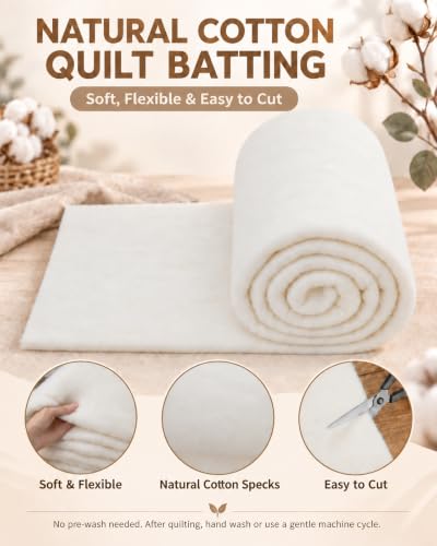 PLANTIONAL 59" x 79" Natural Cotton Batting for Quilt,100% Quilt Batting - size: 59 x 79 Inch