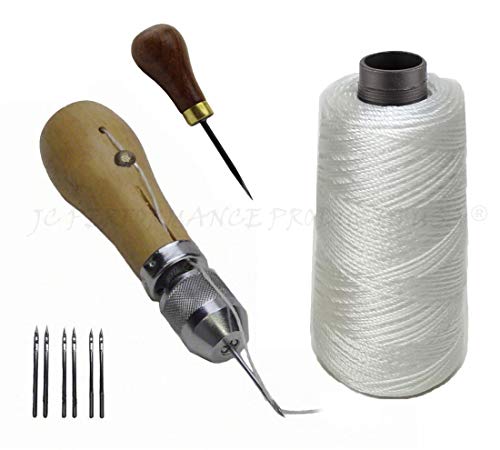 JC Performance Leather Sewing Awl Quick Stitch Repair Tool Set Heavy Duty Thread (with Awl, White) - color: White, size: With Stab Tool