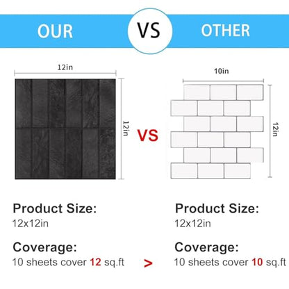 Peel and Stick Tile, Self-Adhesive Kitchen Backsplash Matte Finish - color: Ash Black