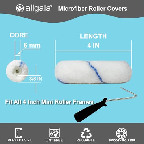 Allgala 6-Piece 4" Mini 3/8" Nap Shedless Microfiber Paint Roller Cover - TH10316 - size: 4" Mini (Pack of 6)