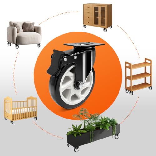 5 Inch Heavy Duty Black Caster Wheel Set of 4,Dual Brake, Silence - color: black, size: 5 inches