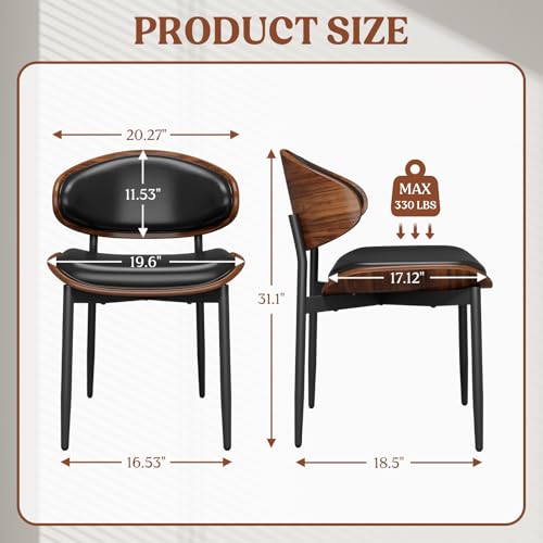 REONEY Dining Chairs Set of 4, Mid-Century Modern Kitchen Chairs, Black - color: Black Pu