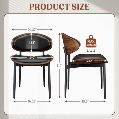 REONEY Dining Chairs Set of 4, Mid-Century Modern Kitchen Chairs, Black - color: Black Pu