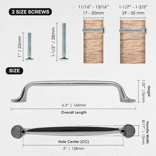 10 Pack Polished Chrome Cabinet Pulls 5 Inch/128mm Hole Center Solid Zinc Alloy Handles Drawer Dresser Polished Nickel Kitchen Cupboard Bathroom Furniture Hardware - color: 10pack - Polished Chrome, size: 5"/128mm Hole Center