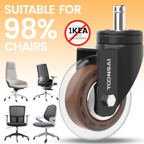 Upgraded,3 Inch Office Desk Chair Caster Wheels Replacement, Stem 7/16-7/8 - color: black & brown- 3 inch plus