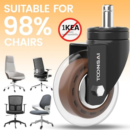 Upgraded,3 Inch Office Desk Chair Caster Wheels Replacement, Stem 7/16-7/8 - color: black & brown- 3 inch plus
