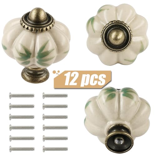 12pcs Ceramic Pumpkin Knobs - Bamboo Leaves - style: Bamboo Leaves
