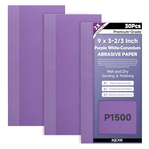 30-Sheet Premium White Corundum Wet Dry 1500 Grit Sandpaper - size: 9 x 3-2/3 Inch, style: 1500 Grit