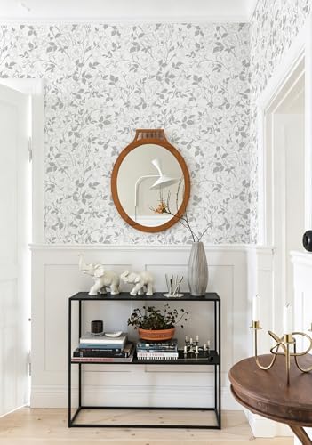 16.9in x118in Rose Floral Peel and Stick Wallpaper Light Gray Wallpaper - color: Gray Rose