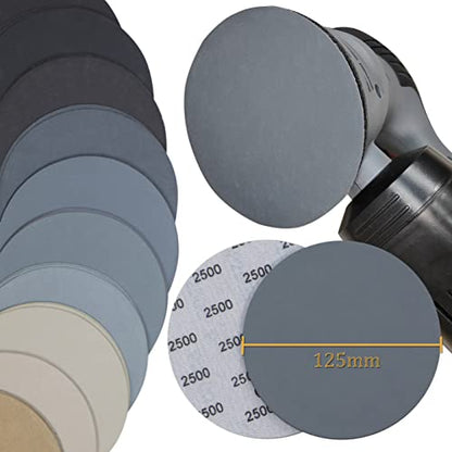 30PCS 5 inch No Hole #400-#7000 Wet Dry Sanding Discs 400 800 1000 1200 1500 2000 2500 3000 5000 7000 Grit Sandpaper Compatible for Random Orbital Sanders (#400-#7000 10Kind Grit Each 3PCS) - style: #400-#7000 10Kind Grit Each 3PCS