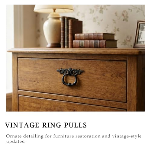 6 Pack Black Ring Pull Handles, Single Hole Cabinet Hardware - color: Black
