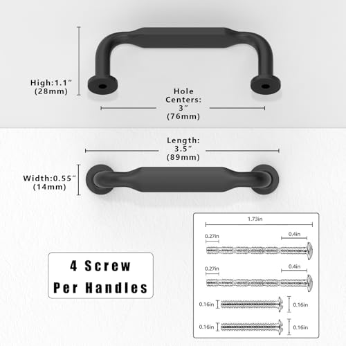 10 Pack Matte Black Cabinet Pulls 3 Inch(76mm) Kitchen Cabinet Handles Solid Zinc Alloy Cabinet Hardware Drawer Pulls - color: Matte Black, size: 3" Hole Center