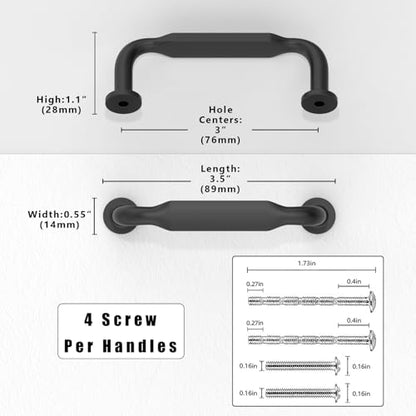 10 Pack Matte Black Cabinet Pulls 3 Inch(76mm) Kitchen Cabinet Handles Solid Zinc Alloy Cabinet Hardware Drawer Pulls - color: Matte Black, size: 3" Hole Center