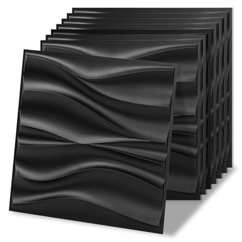 Art3d 20 Pack Decorative 3D Wall Panels, 19 Sq.Feet PVC Interior Wall Décor, 11.8"x11.8", Black - color: 3D Wavy Black, size: 20 pcs