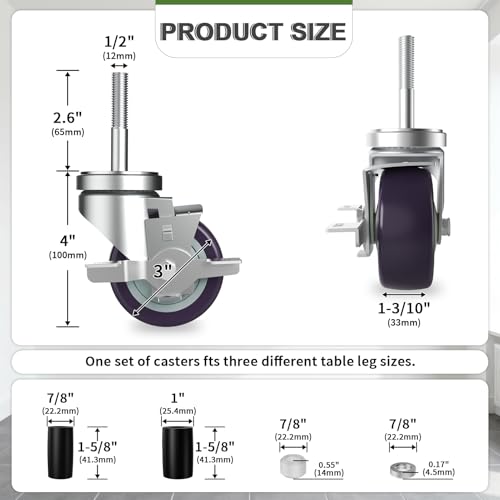 3 Inch Expanding Stem Caster Set of 4 for Stainless Steel Table - style: 3 Inch