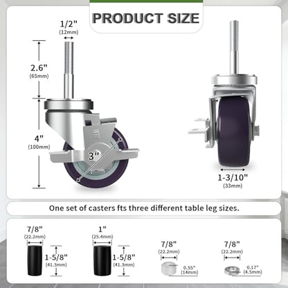 3 Inch Expanding Stem Caster Set of 4 for Stainless Steel Table - style: 3 Inch