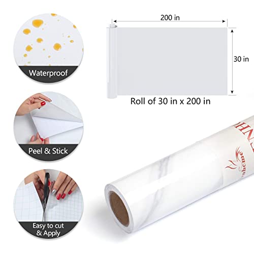 YENHOME 30"X200" White Marble Contact Paper for Countertops Waterproof Self Adhesive Marble Peel and Stick Wallpaper Peel and Stick Countertops for Kitchen Bathroom Cabinet Vinyl Counter Cover Glossy - size: 30" x 200"