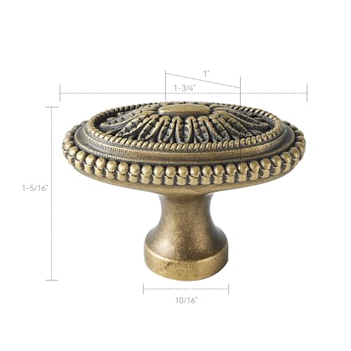 2 Pack Solid Brass Cabinet Knobs, Oval Drawer Knobs, Antique Brass Cabinet Knobs for Kitchen, Bathroom, and Furniture - size: Knob-I