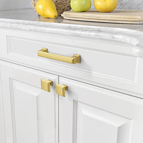 Amerdeco 10 Pack Brushed Gold Cabinet Pulls 3-3/4 Inch Hole Center Cabinet Hardware Solid Kitchen Cabinet Handles for Bathroom Drawer Pulls Dresser Pulls ZH0001 - color: Brushed Gold, size: 3.75" hole center, style: 10 Pack