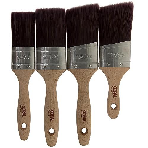 CORAL Aspire Paint-Brush Professional Ultra Smooth Silk Tip FSC, 4 Piece Pack, 1.5", 2", 2" Angled, 2" Angled Stubby, Oval Straight Set, 31748