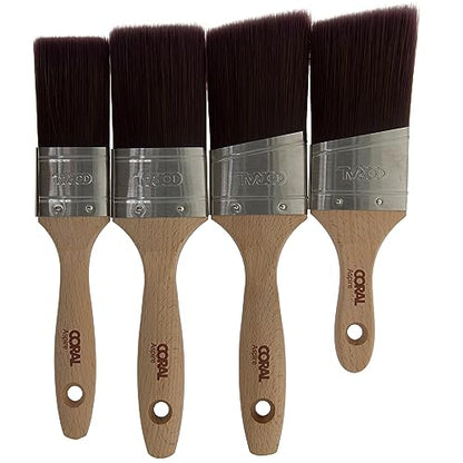 CORAL Aspire Paint-Brush Professional Ultra Smooth Silk Tip FSC, 4 Piece Pack, 1.5", 2", 2" Angled, 2" Angled Stubby, Oval Straight Set, 31748
