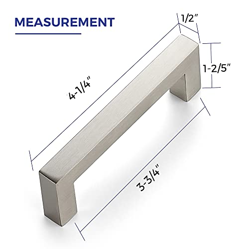 Brushed Nickel Cabinet Handles Drawer Pulls 3.75 Inch CC 10 Pack - color: Brushed Nickel Square, size: 3-3/4" Hole Center