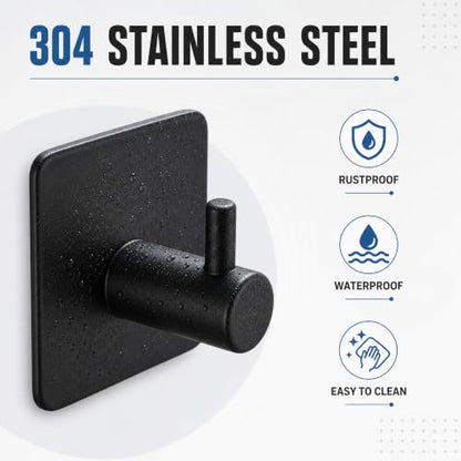 DELITON 4 Pack Adhesive Towel Hooks, Heavy Duty Stainless Steel No Drill - color: Black-102H