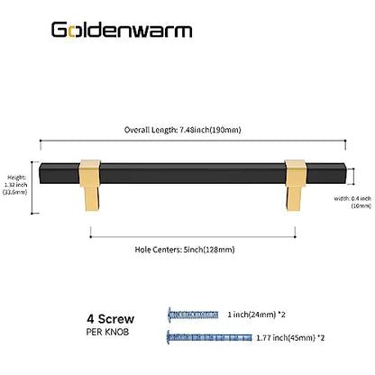 Goldenwarm 10 Pack 5 Inch Black and Gold Cabinet Pulls, Zinc Alloy - size: 5” Hole Center