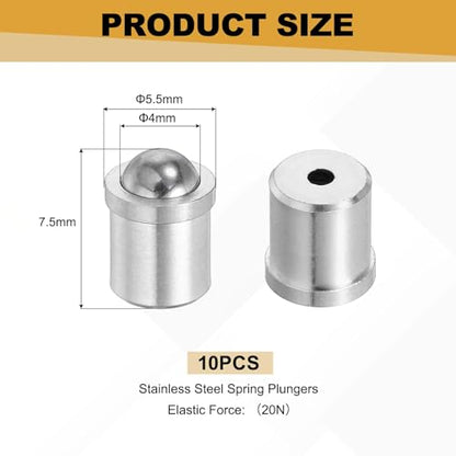uxcell 10Pcs Stainless Steel Spring Plunger 7.5x5.5 mm Precision Ball (20N) - size: 7.5 x 5.5 mm(20N)