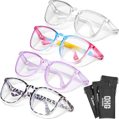 OXG 4 Pack Safety Glasses Anti Fog Goggles, Blue Light Blocking Stylish Safety Glasses for Women Nurses Protective Eyewear - color: Leopard+rainbow+clear+purple