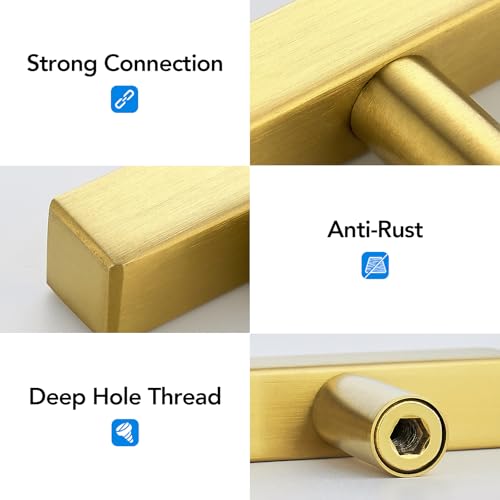 10 Pack Brushed Brass Cabinet Knobs 2 In, Gold Square Bar Hardware - color: Brushed Brass&square Bar
