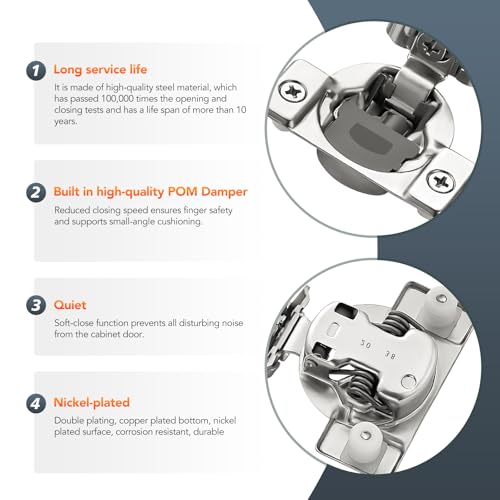 Satin Nickel Cabinet Hinges 1-1/2 Inch Overlay 20 Pack(10 Pairs) - size: 1-1/4 inch Overlay
