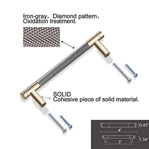 12 Pack 3 Inch 76 mm Knurled Cabinet Handles Cabinet Pulls Aluminum Handles Knurled Drawer Pulls Gold and Grey Oxidation Finish with Diamond Pattern 4" Length (3" Hole Center) - color: Gold Grey, size: 3 Inch