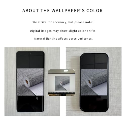 Haimin Grasscloth Wallpaper Textured 24in X 393in Fabric Contact Paper Gray Wall Paper Textured Linen Wallpaper Peel and Stick Self-Adhesive Thick Vinyl Embossed Film Wallpaper (Gray) - color: Gray and Black