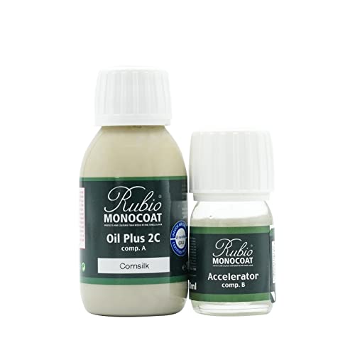 Rubio Monocoat Wood Stain & Finish 65 ft² | Oil Plus 2C | Quick-Dry, Eco-Friendly Linseed Wood Oil for Indoor Use, Includes Accelerator (Part B) | Protector | 130 ml, Cornsilk - color: Cornsilk, size: 130 ml