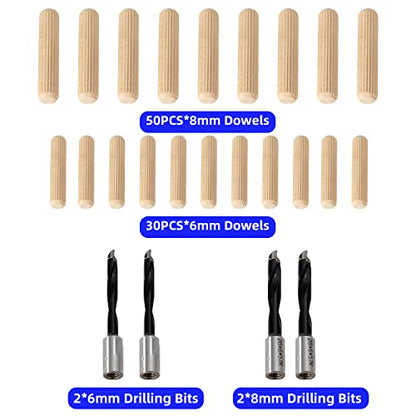 DJ710 Dual Spindle Dowel Jointer,Wood Dowels Joiner,with two 8mm and 6mm bits,Wooden Dowel Pins 80pcs,Biscuit Joiner
