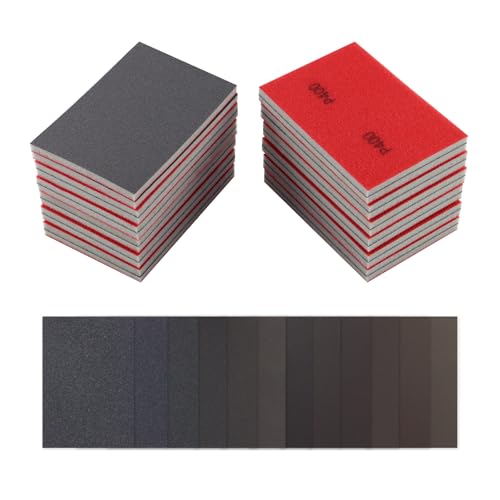 24pcs Sanding Sponge Set, 12 Different Grades of Sanding Block 180-3000Grits, Reusable Wet and Dry 4"x2.75" Sand Paper for Metal Wood Drywall Walls Stone Automotive Paint Plastic DIY(Variety of Grits) - size: Variety of Grits