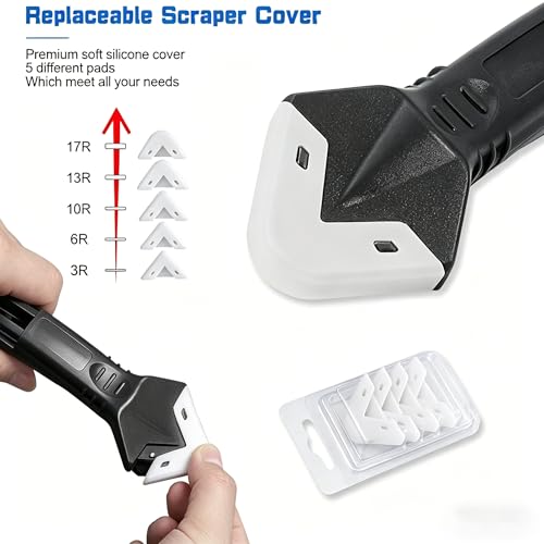 9pcs Silicone Caulking Tool 3 in 1 Stainless Steel Head Scraper Caulk Remover Sealant for Kitchen Bathroom Window - color: 9Pcs