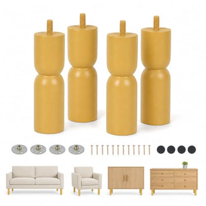 5.1 Inch wooden legs for furniture set of 4 Wood Furniture Legs Couch Feet Colorful Round Sofa Furniture Replacement Solid Wood Furniture Feet for Couch Bed Chair Cabinet Bookcase Dresser Ottoman - color: Yellow